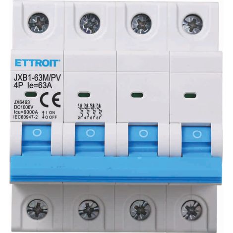 Interruttore Magnetotermico Fotovoltaico 4P DC 1000V 63A 6kA Occupa 4 Moduli DIN Ettroit JX6463 (1/5)