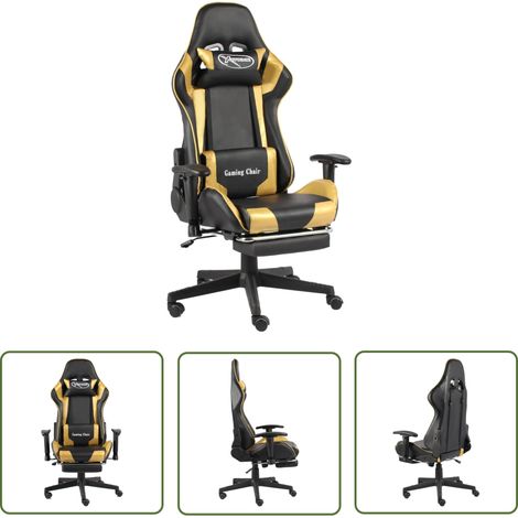 The Living Store Gaming-Stuhl mit Fußstütze Drehbar Golden PVC - Gaming Stuhl - Gamer Chair - PC Stuhl - Schreibtischstuhl - Ergonomischer Stuhl (1/5)