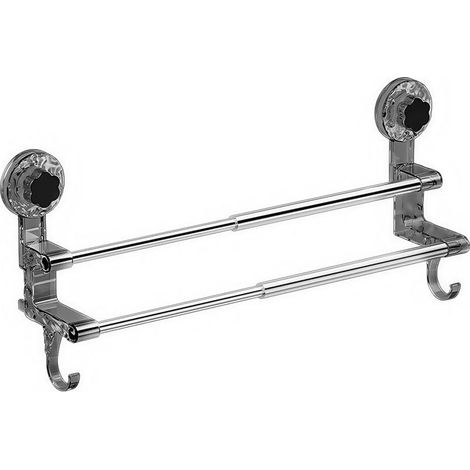 Porte-serviettes à ventouses réglables, 68–120 cm, transparent, sans perçage, pour verre et carrelage. (1/5)