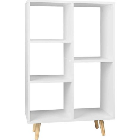 Librería de MDF y madera con 5 compartimentos blanco 190000101