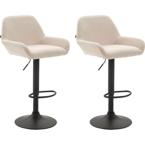 Conjunto de 2 taburetes de bar modernos y cómodos en tela crema patas trompeta en metal negro TDB10226