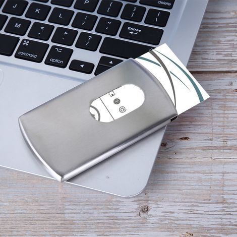 Porte-cartes de visite en acier inoxydable portable - Étui de rangement professionnel poussé à main (1/5)
