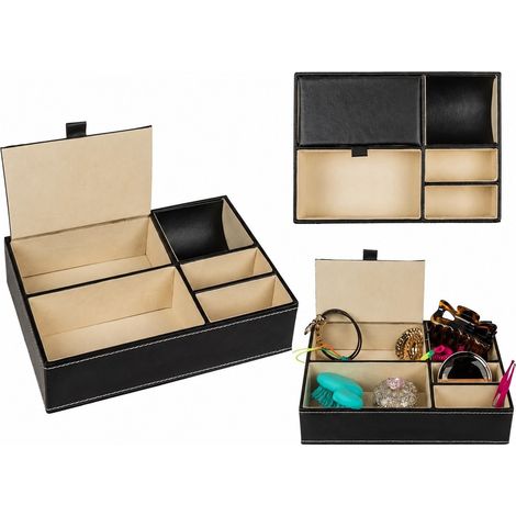 Organiseur de bureau à 5 compartiments, noir et blanc, petite boîte de rangement pour bijoux, bureau, tiroir (1/5)