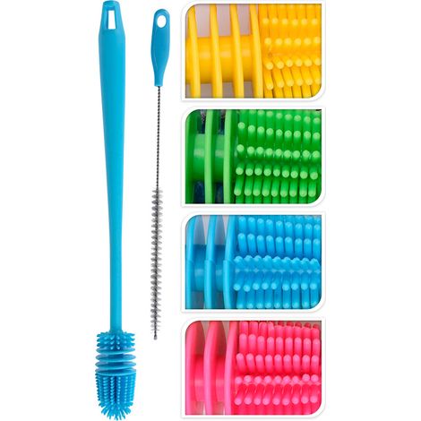 Set di 2 spazzole per pulizia delle bottiglie, colori assortiti / modelli coordinati (1/2)