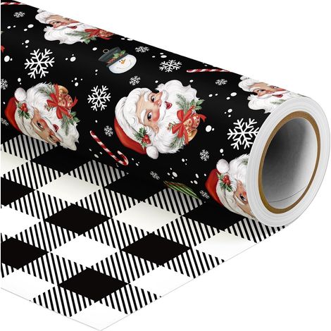 Rouleau Papier Cadeau Noël Noir avec Père Noël-43 cm × 10 m (1/5)