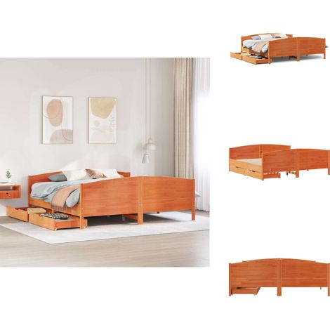Cadre de lit sans matelas cire marron 160x200cm bois pin massif - Cadre De Lit - Cadres De Lit - Lit - Meuble De Chambre À Coucher (1/5)
