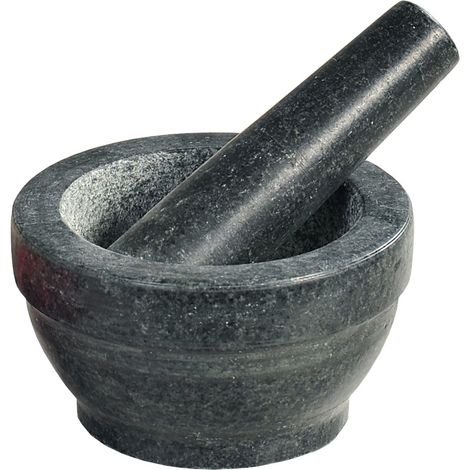 Mörser mit Schlegel, Granitmörser, Steinmörser, Kräutermörser, Küchenzubehör (1/3)