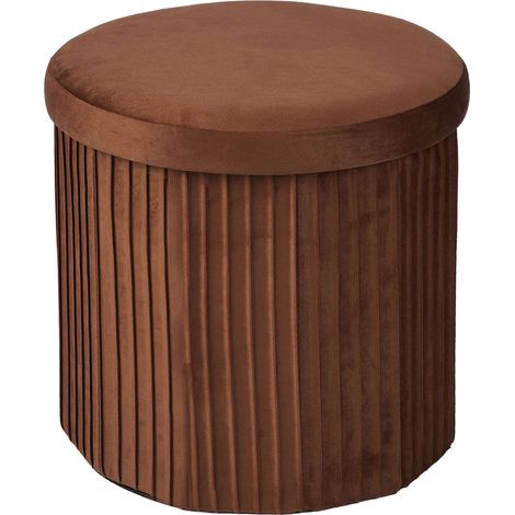 Sgabello contenitore in velluto, marrone cioccolato, 38x38 cm (1/5)