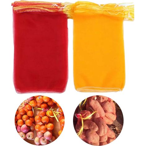 40 Mehrzweck-Kartoffelsäcke, Raschel-Zwiebelsäcke, reißfest und strapazierfähig mit Kordelzug, für Landwirtschaft, Obstbau, Obst, Gemüse, Kartoffeln, Zwiebeln usw. – Gelb + Rot (1/5)