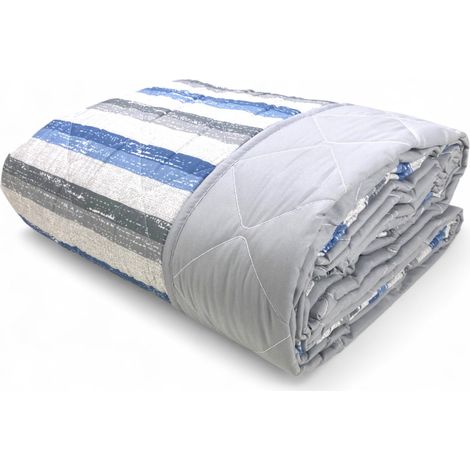 Couette Rayée Bleue - Couvre-lit matelassé mi-saison - Microfibre douce 100 gr/m² - Fabriqué en Italie LIT DOUBLE 2 PLACES (1/5)