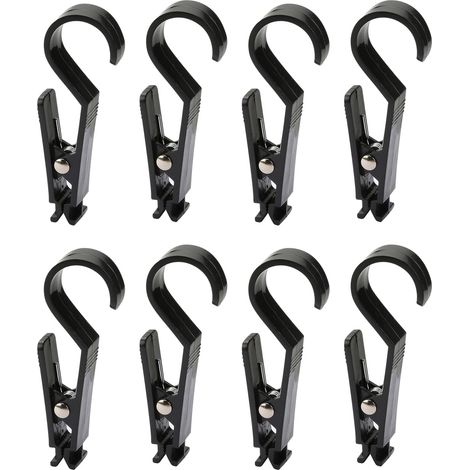 16er-Pack multifunktionale Outdoor-Camping-Cliphaken, Zubehör für Zeltplanenbefestigungen, Vorhangstoff, Wäscheklammern mit Lampenhaken (schwarz) (1/4)