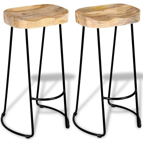Juego de dos taburetes de bar de diseño asientos de silla 2 piezas madera maciza de mango 1202061 (1/5)
