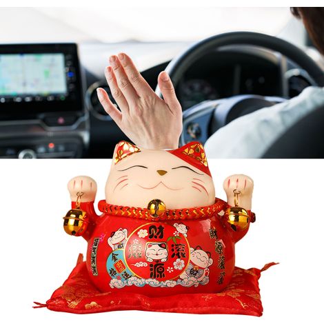 Tirelire chat porte-bonheur en céramique, miniature, ornement pour voiture ou bureau, 11,5 cm (4,5 pouces). Ce chat porte-bonheur attire la richesse.