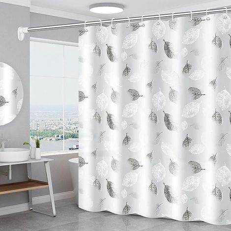 Rideau de Douche,Rideau de Douche en Polyester,Anti-moisissure Rideau de Douche,Rideau de Douche Transparent,Lavable Rideau de Douche,Rideaux de Douche Blanc en Tissu (180x180cm，Feuille) (1/5)