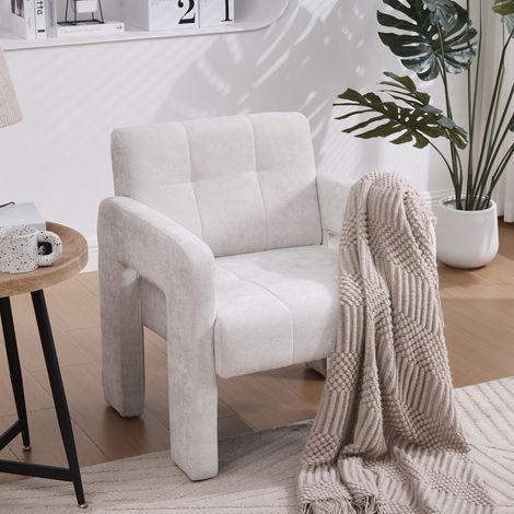 Fauteuil moderne minimaliste 1 place, chaise rembourrée confortable style nordique pour salon, chambre ou bureau,beige
