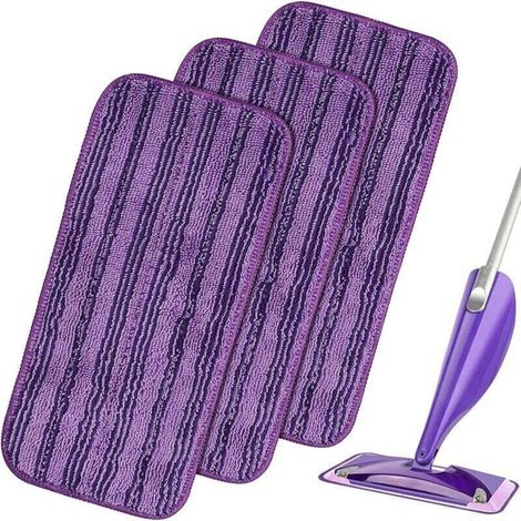3PCS Lingettes Reutilisable,Serpillières en Microfibre Remplacement,Chiffon Rechange pour Swiffer Wet Jet Balai Spray,Tampons de Vadrouille en Microfibre Lavable-Voilet
