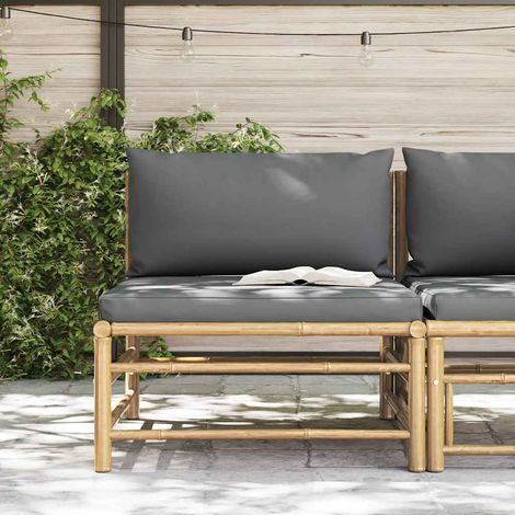 Canapé de milieu de jardin, Canapé d'extérieur, Meuble de jardin, avec coussins gris foncé Bambou OIB6942E (1/5)