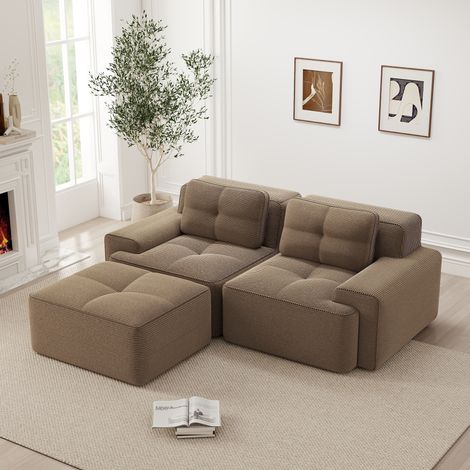 Modulares Sofa braun aus Cord mit 74 cm Sitztiefe, rutschfester Basis und Ottoman (1/5)