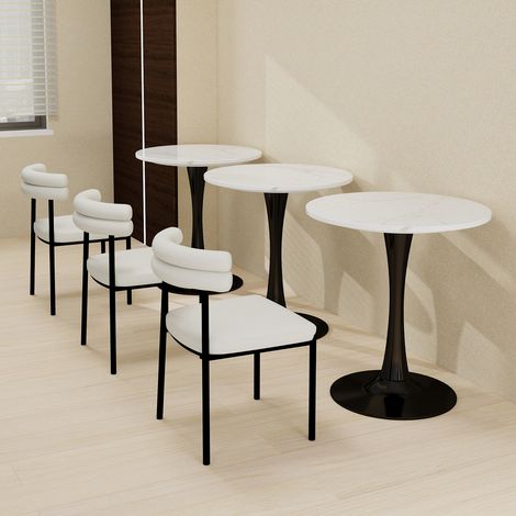 Tavolino rotondo 77.5x77.5x15.5 cm, design moderno minimalista, piano effetto marmo, nero bianco (1/5)
