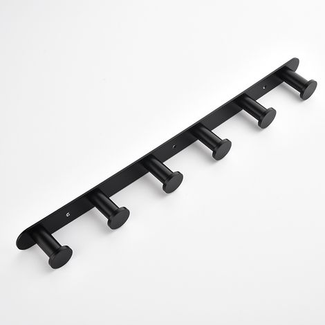 BRAVIX Crochets pour Serviettes Porte Manteau Mural Porte Manteau Salle de Bain et Cuisine, Crochet à Visser Patère Murale avec 6 Crochets, Finition Noire Mate en Acier Inoxydable