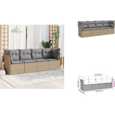 4-tlg. Garten-Sofagarnitur mit Kissen Beige Poly Rattan - Gartensorte - Gartenmöbelset - Esszimmergarnitur - Lounge Set - Outdoor Möbel (1/3)