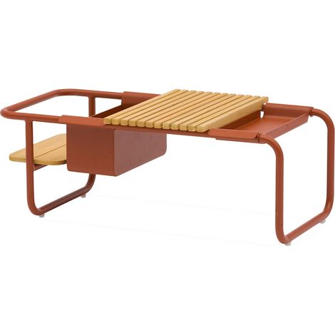 PROLOISIRS Table basse SUNSET aluminium époxy plateau teck FSC - Terra Cotta - 101 x 46,5 cm
