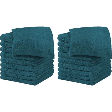 Set 18 Pezzi Lavette Asciugamani Viso Mani 100% Cotone 490 Gsm 30x30 Cm Bagno Bidet Vari Colori Morbide Assorbenti Asciugamano Spugna Ospite Petrolio - 30x30 cm