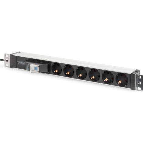 DIGITUS Ciabatta elettrica da 19" - 6 prese - 1U - 250VAC - 50/60Hz - 16A - 4000W - Con interruttore di protezione di linea