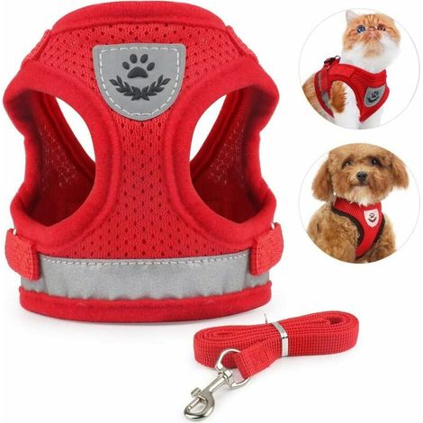 Cat Harness Leash, Soft Adjustable Mesh Walking Harness with Reflective Strap for Small, Medium, Large, Kitten, Puppy, Rabbit（red，S） (1/5)