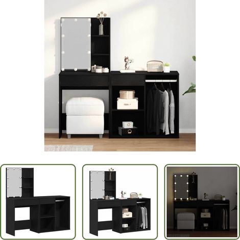 Kosmetiktisch - LED Schminktisch Set Schwarz Eichen-Optik 140 x 40 x 140 cm (1/5)