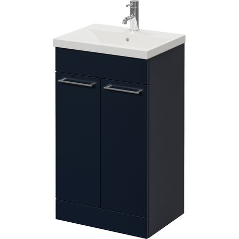 Napoli 390 Deep Blue 500mm 2 Door Vanity Unit with Glide Basin - 500mm - Chrome 160mm Handle