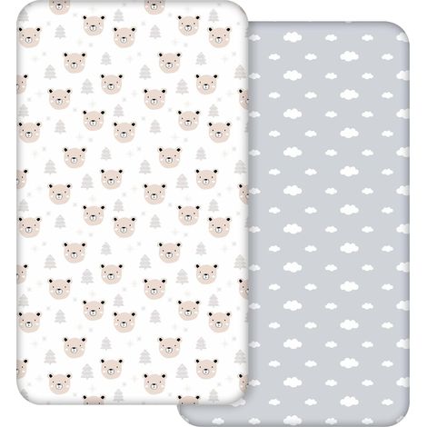 Set of 2 Jersey Fitted Sheets for Cot Bed 100% Breathable Microfibre 120 x 60 cm Certified - Comfortable and Lightweight Fitted Sheet for Bassinet Baby - Suitable for All Shapes (1/5)