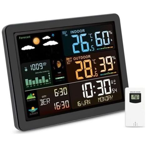 Thermomètre hygromètre avec prévisions météo, Station météo sans fil avec capteur extérieur (1/5)