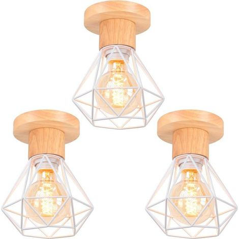 Plafonnier vintage Lot de 3 Métal et bois Design industriel rétro Salon, cuisine, chambre Ø 16 cm (1/5)