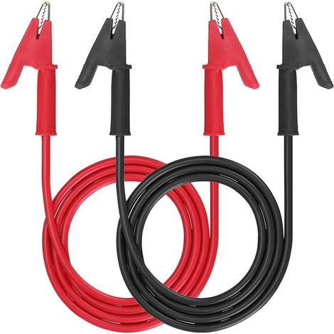 Pinces crocodiles double face, cordons de test 15 A avec pinces isolantes, 2 cordons de test flexibles de 1 m avec prise de protection, pinces en cuivre pour tests électriques (1/5)