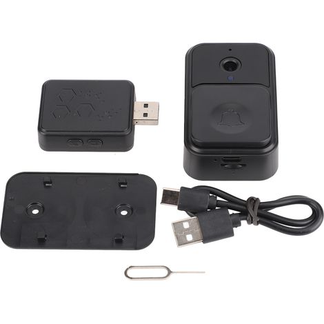 Sonnette vidéo WiFi avec caméra connectée, appels vidéo HD, 128 Go, récepteur Ding Dong, noire (1/5)