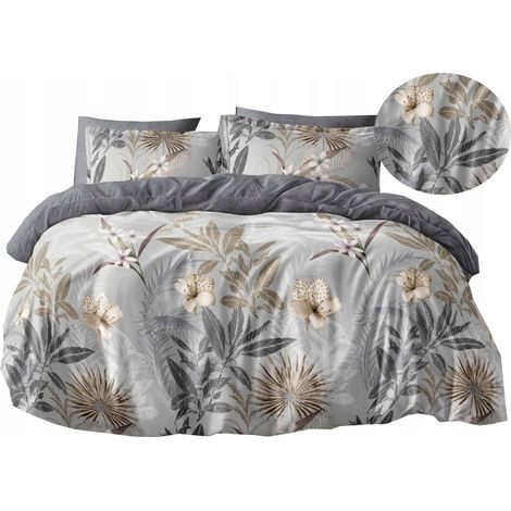Juego de cama de franela cálida de 140x200 + funda de almohada polaca, hojas, flores. (1/5)