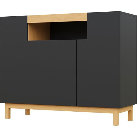 Credenza moderna a 3 ante in legno nero e effetto legno, 120,5 x 42 x 96 cm, MODENUIT (1/5)