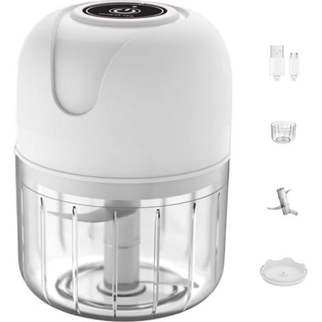 1PC Mini Electric Garlic Chopper, 250ml Blender, Mini Garlic Cutter for Garlic, Vegetables, Fruits, Onions, Meats, Salads, Baby Food, Condiments (White 250ml) (1/4)