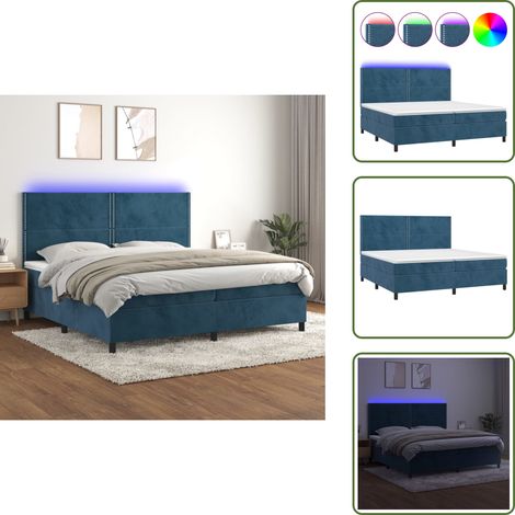 Letto con luci LED - vidaXL Letto a Molle con Materasso e LED Blu Scuro 200x200 cm - Letto con testiera regolabile