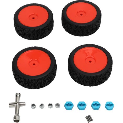 4 pneus en caoutchouc haute résistance pour voiture RC 1/10, durables et antidérapants, idéaux pour modèles sport plats - Rouge (Lot de 4) (1/5)