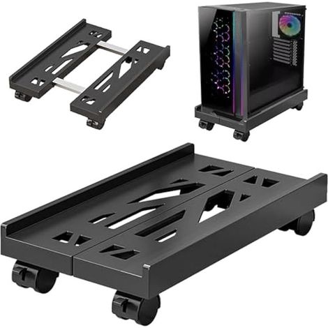Support PC avec roulettes : support pour ordinateur PC tour réglable support CPU chariot sous bureau universel pour bureau à domicile (noir) (1/5)