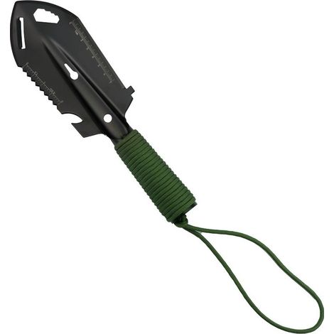 Pelle de tranchée noire avec manche vert militaire Pelle de tranchée multifonctionnelle en acier inoxydable pour l'extérieur, outil de camping et de survie en plein air, petite pelle à main montée sur (1/5)