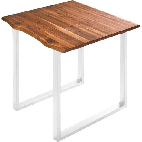 Esstisch Baumkante Massiv Akazie cognac 90 x 90 weiß Esra (1/5)