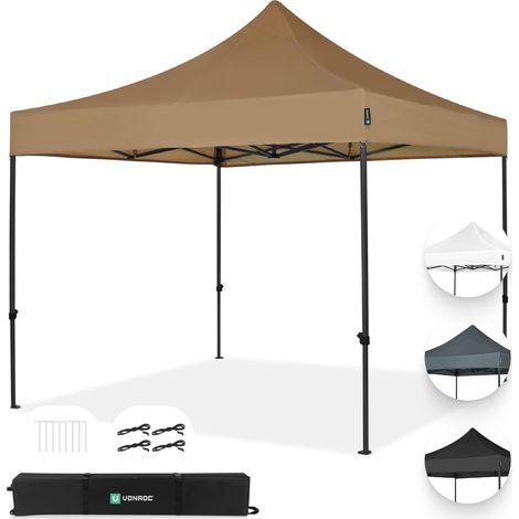 VONROC Faltpavillon 3x3 m – Stabil & wasserdicht – UV-Schutz 50+ – Faltbar & höhenverstellbar – Inkl. Tragetasche – Beige