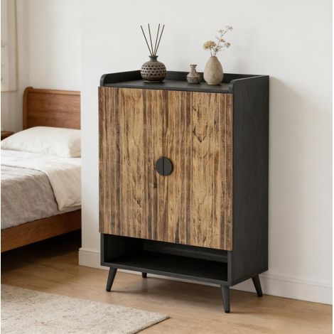 Meuble à chaussures 75,9x37,1x109,9 cm avec 2 portes, 7 étagères, noir et marron (1/5)