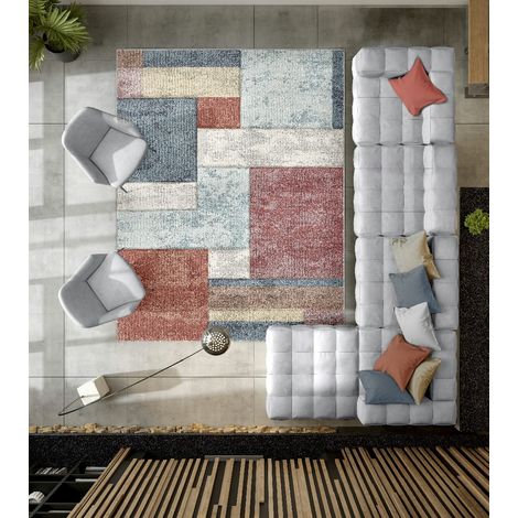 Tappeto salotto arredo casa FUNNY F8501 multicolore moderno pelo morbido con intarsio cm.120x170 (1/3)