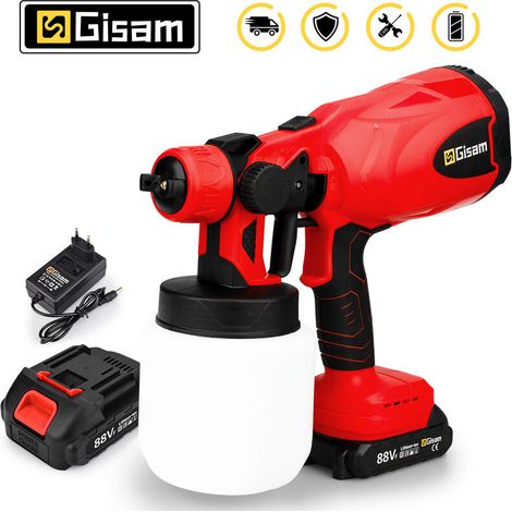 – Pistolet à peinture sans fil 21V – 210W avec 2 batteries 800ml – Débit 160ml/min – 3 modes de jet pour surfaces variées (1/5)