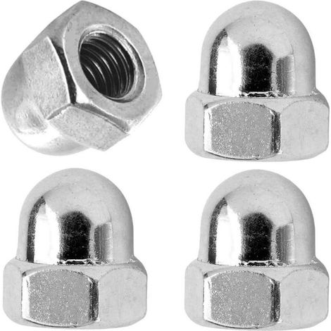 4x écrou hexagonal borgne acier chromé M10x1 (H=21mm) axe moyeu de roue avant arrière (1/2)