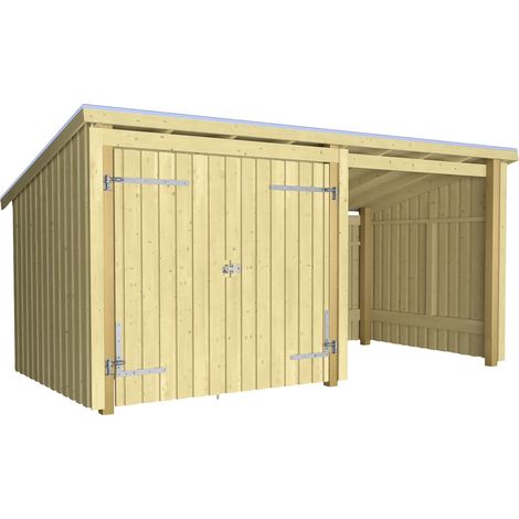Plus Gartenhaus Nordic Multi 416 x 208 cm natur mit Doppeltür, offen, Dachpappe (1/3)
